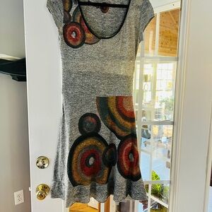 Desigual Gray Dress with Colorful Circular Patterns with wonderful fit!